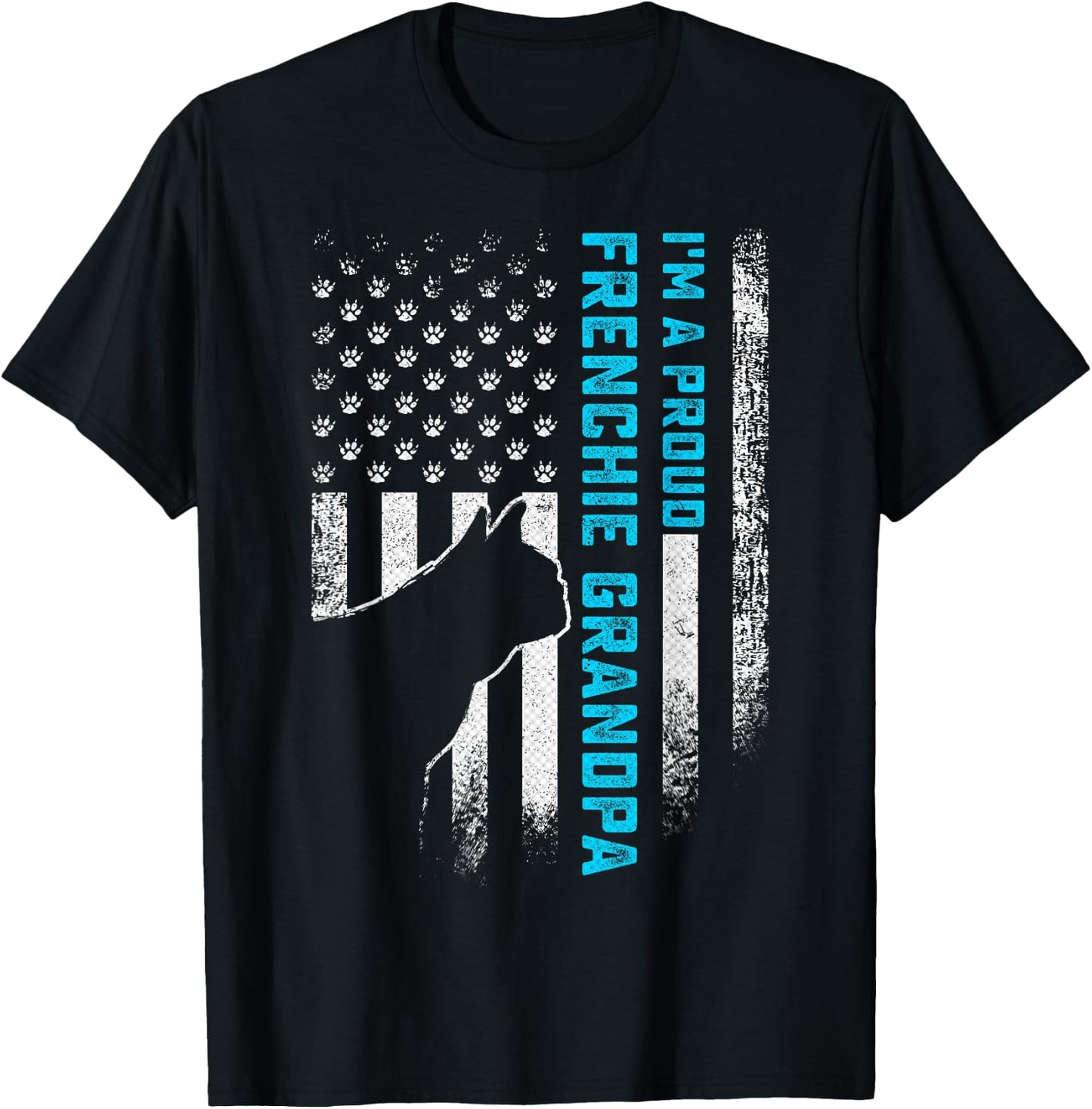 Vintage USA Flag I'm A Proud French Bulldog Grandpa Frenchie T-Shirt - T-Shirt | Black