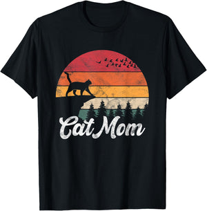 Cat Mom Retro Cat Lover Mom T-Shirt - T-Shirt | Black