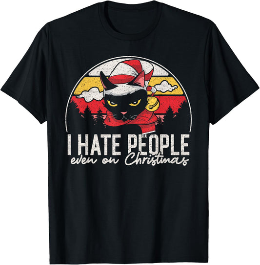 I hate people even on Christmas -Introvert Cat Lover Vintage Women T-Shirt - T-Shirt | Black