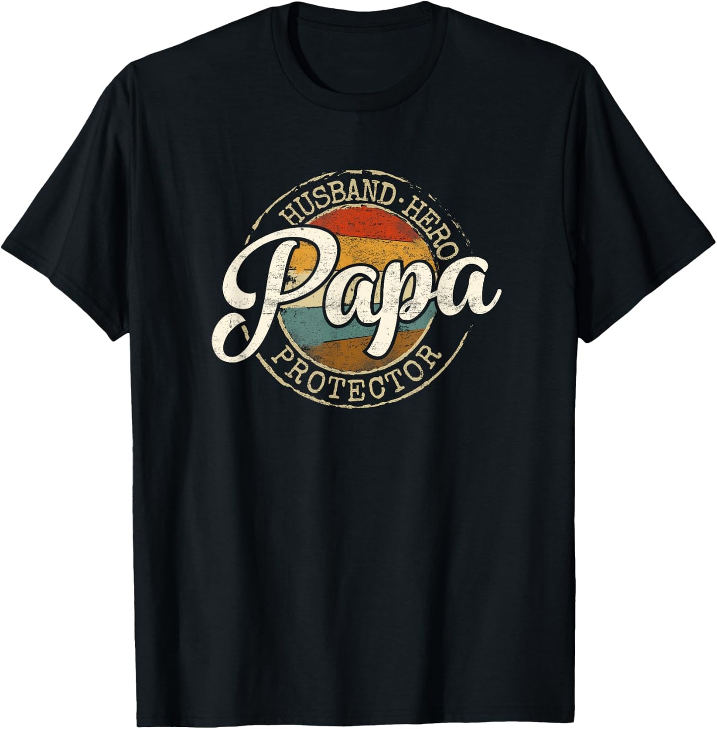 Husband Hero Papa Protector Vintage Stamp Fathers Day Dad T-Shirt - T-Shirt | Black