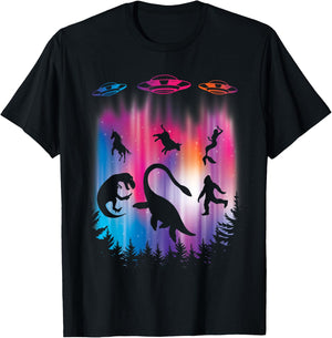 Alien Abduction T-Rex Loch Ness Bigfoot Funny UFO T-Shirt - T-Shirt | Black