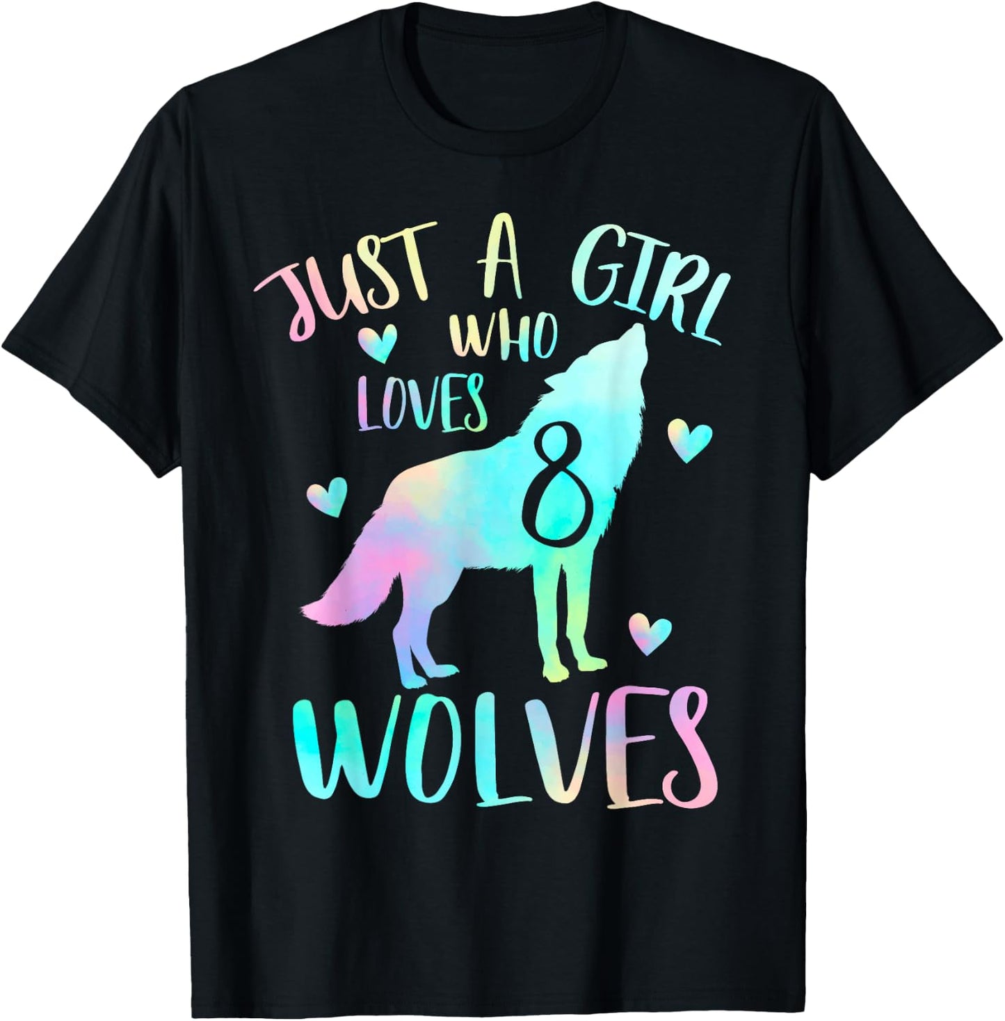 8 Years Wolf Birthday - Just a Girl Who Loves Wolves T-Shirt - T-Shirt | Black