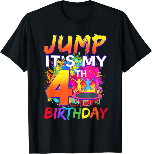 4 Year Old Boy Girl Jump It's My 4th Birthday Trampoline T-Shirt - T-Shirt | Black