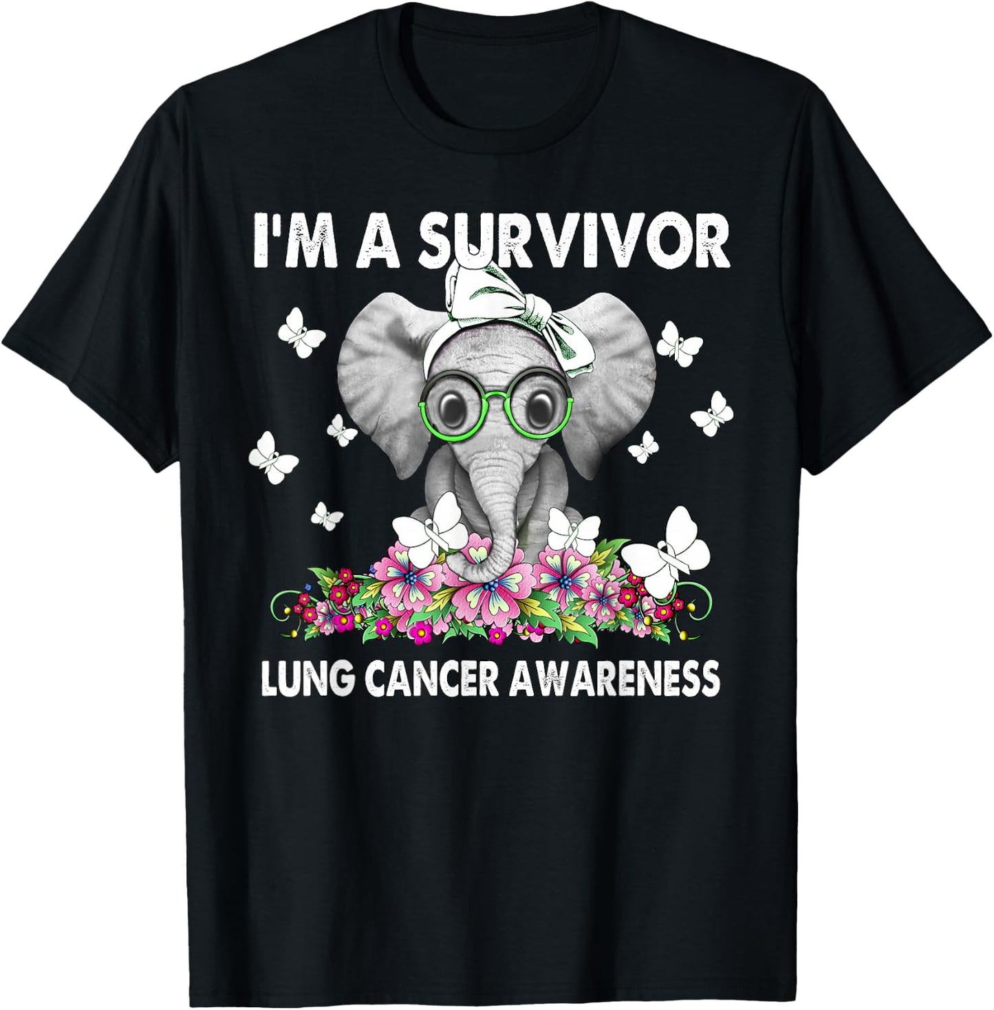 Elephant I’m a Survivor Lung Cancer Awareness T-Shirt - T-Shirt | Black
