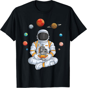 Astronaut Gamer Outer Space Men Gaming Solar System Planets T-Shirt - T-Shirt | Black