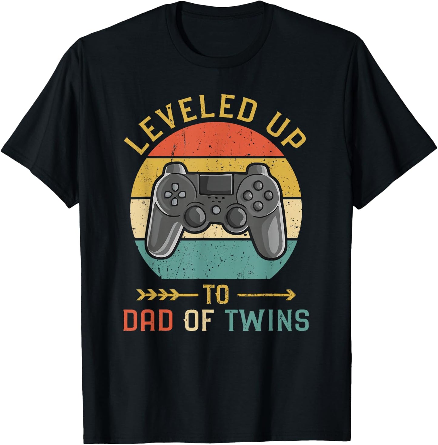 Vintage Level Up to Dad of Twins Gamer Gift T-Shirt - T-Shirt | Black