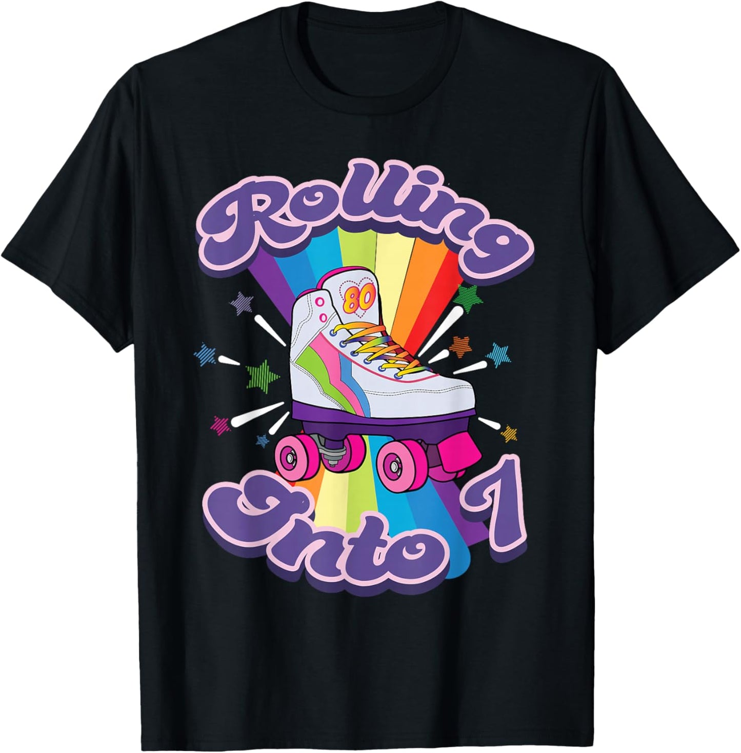 Roller Skating 7 Years Old 7th Birthday Girl Skate 80's Gift T-Shirt - T-Shirt | Black