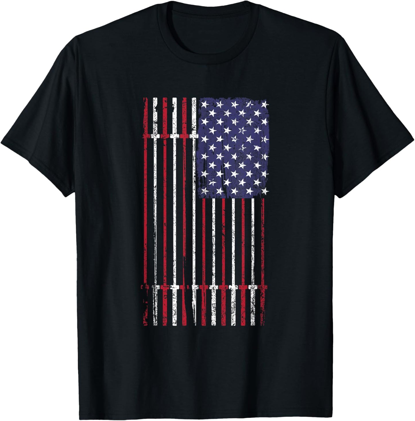 USA Flag Barbell Men T-Shirt - T-Shirt | Black