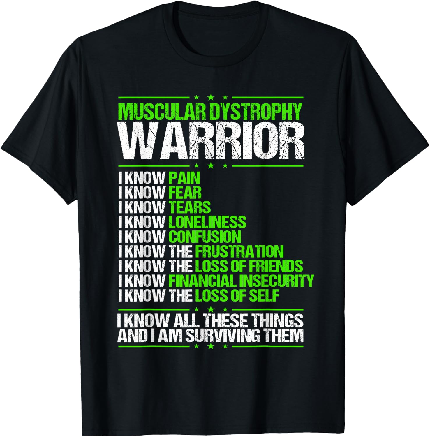 Muscular Dystrophy Awareness Pain Survivor Green Ribbon T-Shirt - T-Shirt | Black