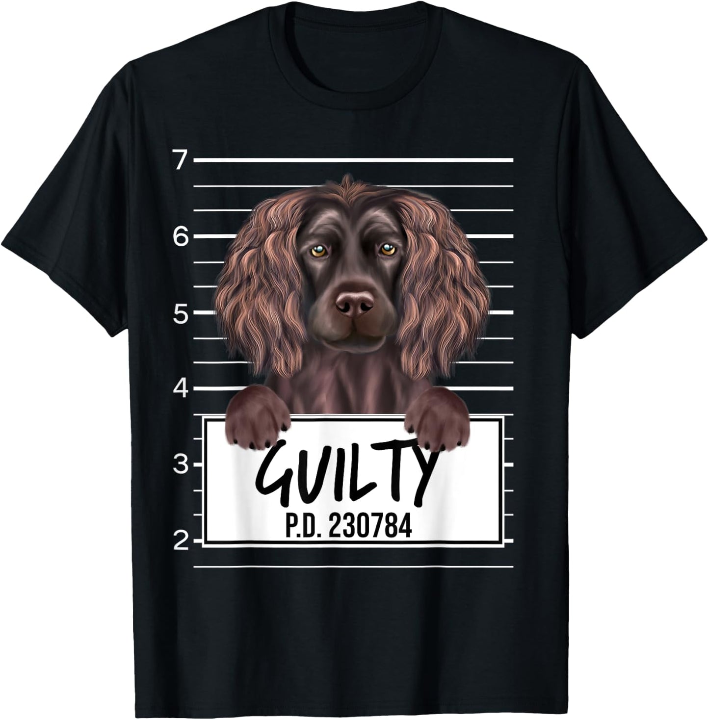 Funny Boykin Spaniel Mugshot Guilty Dog T-Shirt - T-Shirt | Black