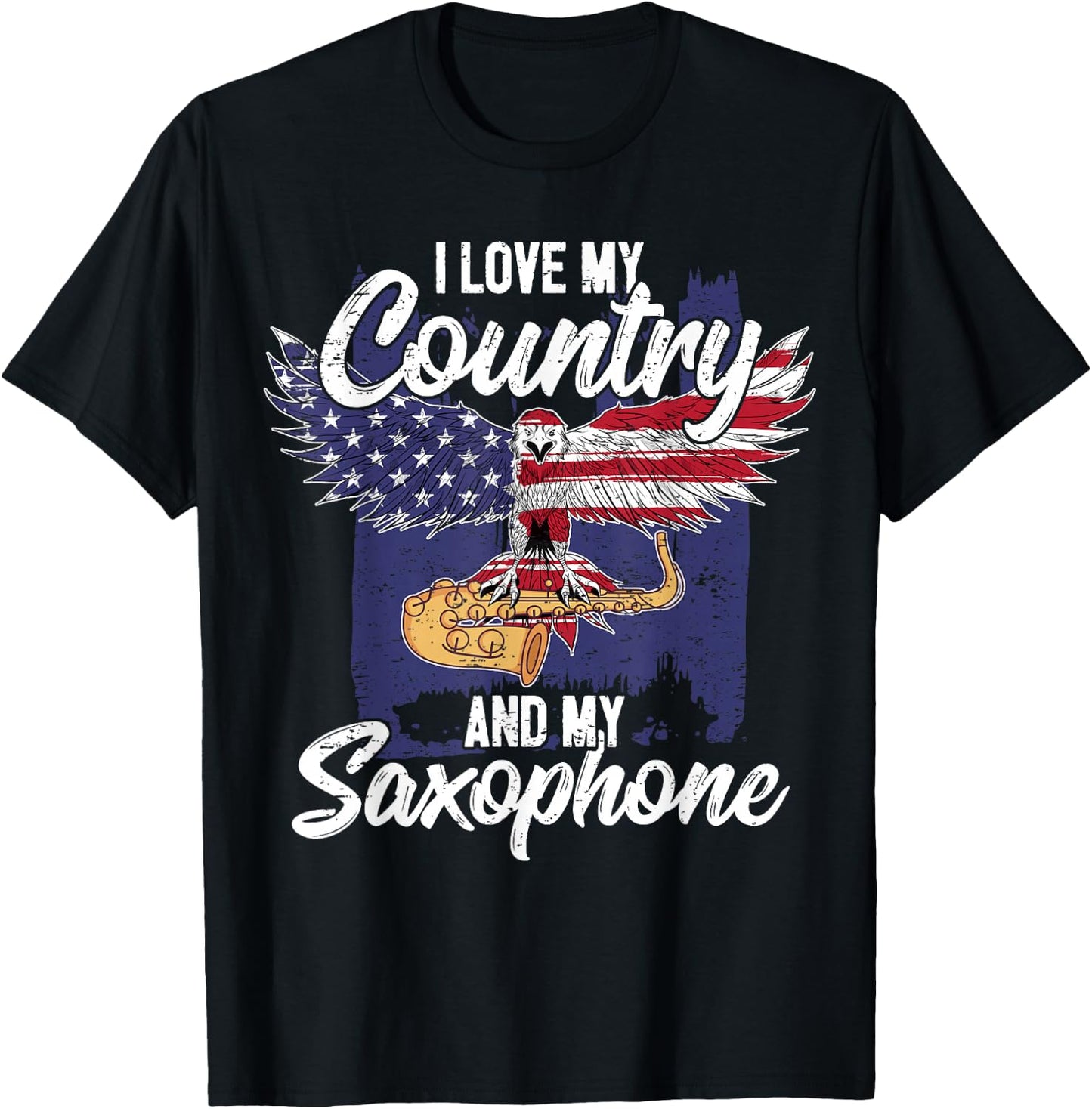 Saxophonist USA Saxophone Player America Eagle Saxophone T-Shirt - T-Shirt | Black