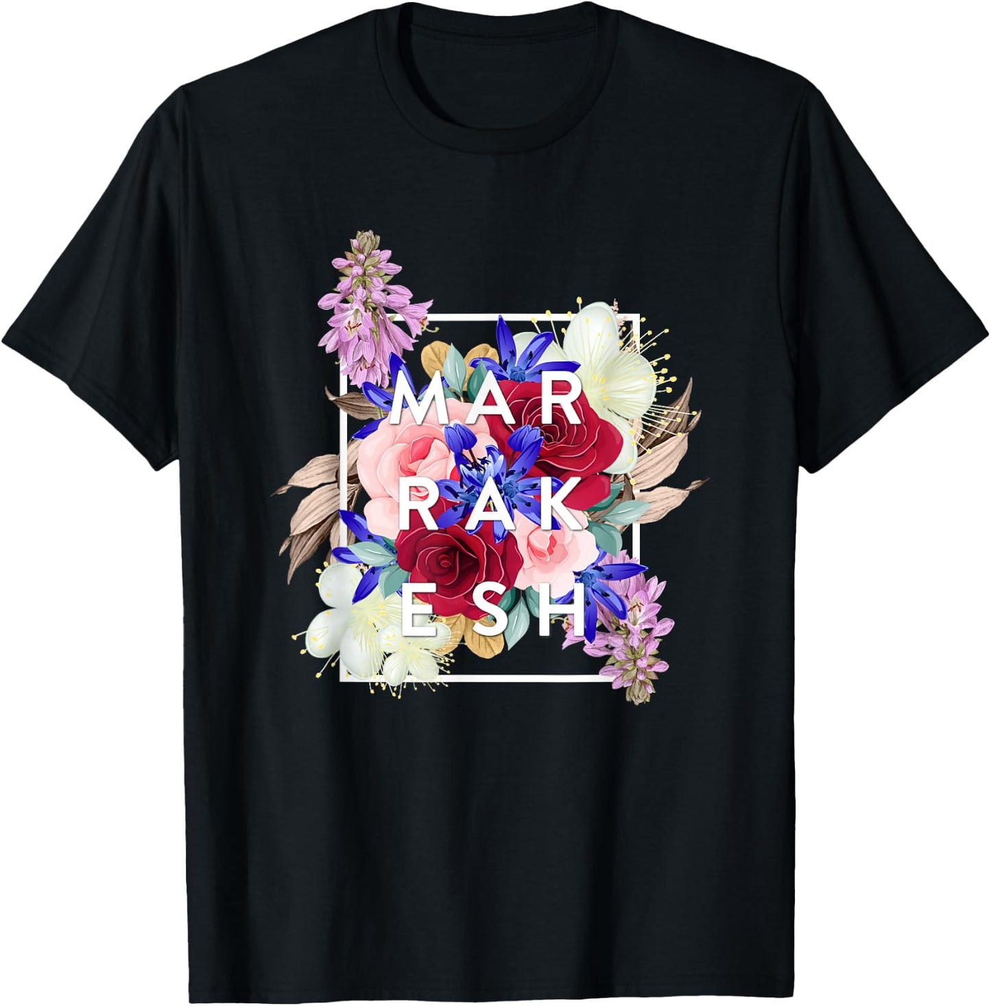 Flowers of Marrakesh Word Art - Morocco Souvenir T-Shirt - T-Shirt | Black