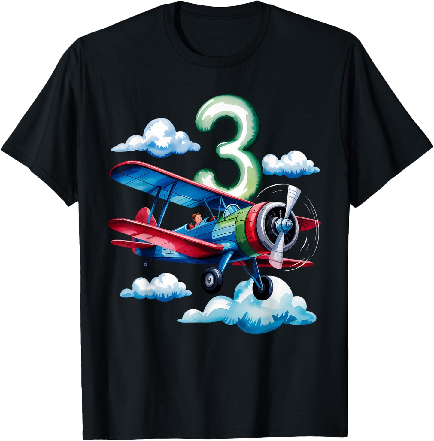 3rd Birthday Boys Airplane Pilot 3 Year Old Boy T-Shirt - T-Shirt | Black