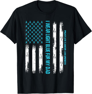 I wear Light Blue FOR MY DAD - USA Flag Prostate cancer T-Shirt - T-Shirt | Black