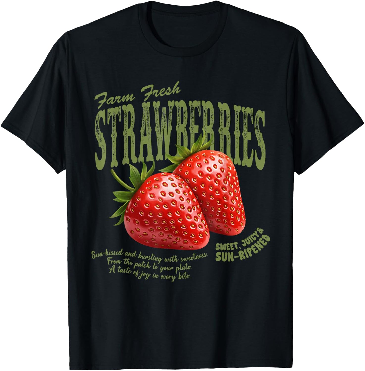 Farm Fresh Strawberries Retro Farmer Market Summer Lover T-Shirt - T-Shirt | Black