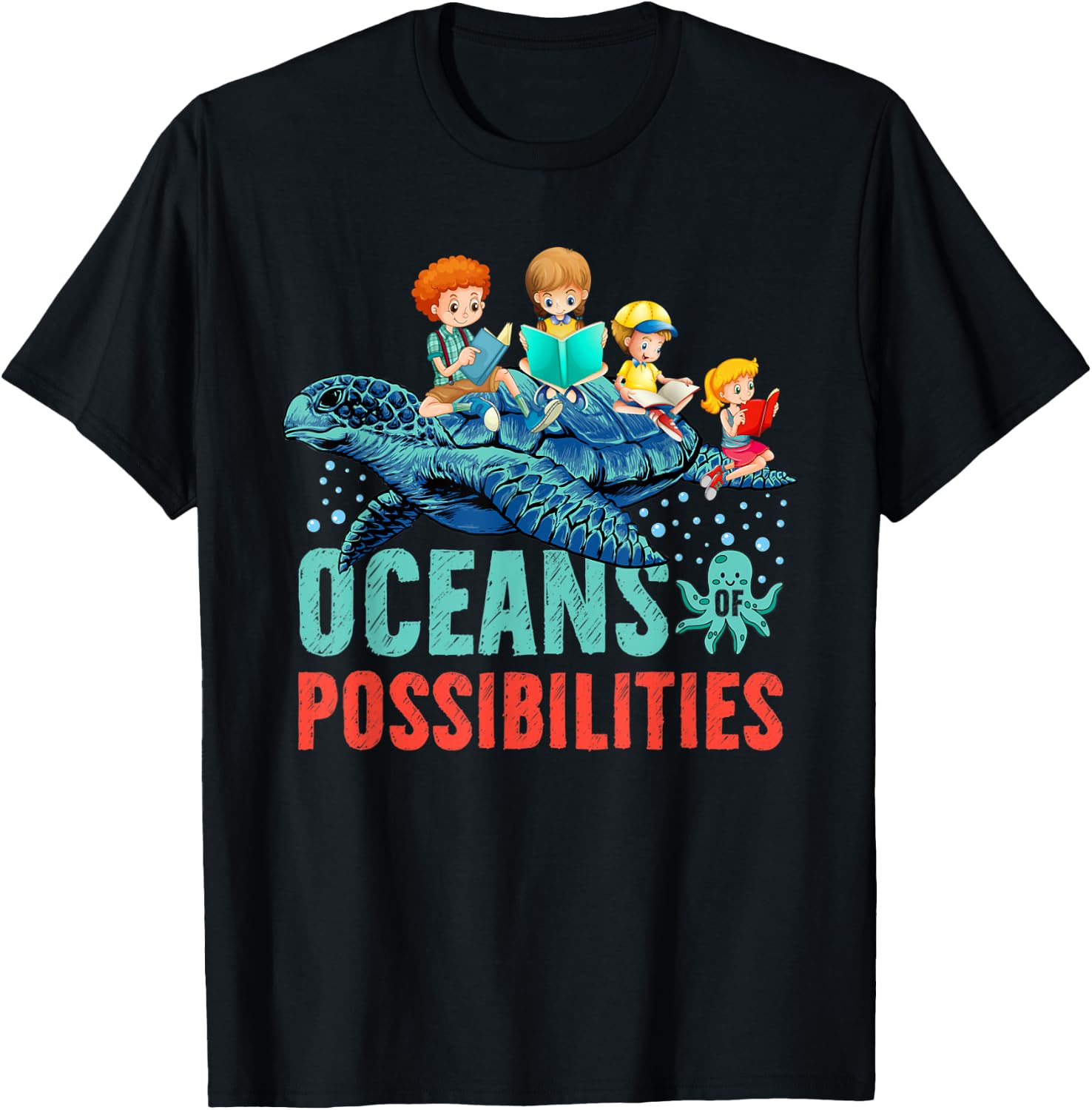 Oceans Of Possibilities Summer Reading 2022 Octopus Men Women Kids T-Shirt - T-Shirt | Black