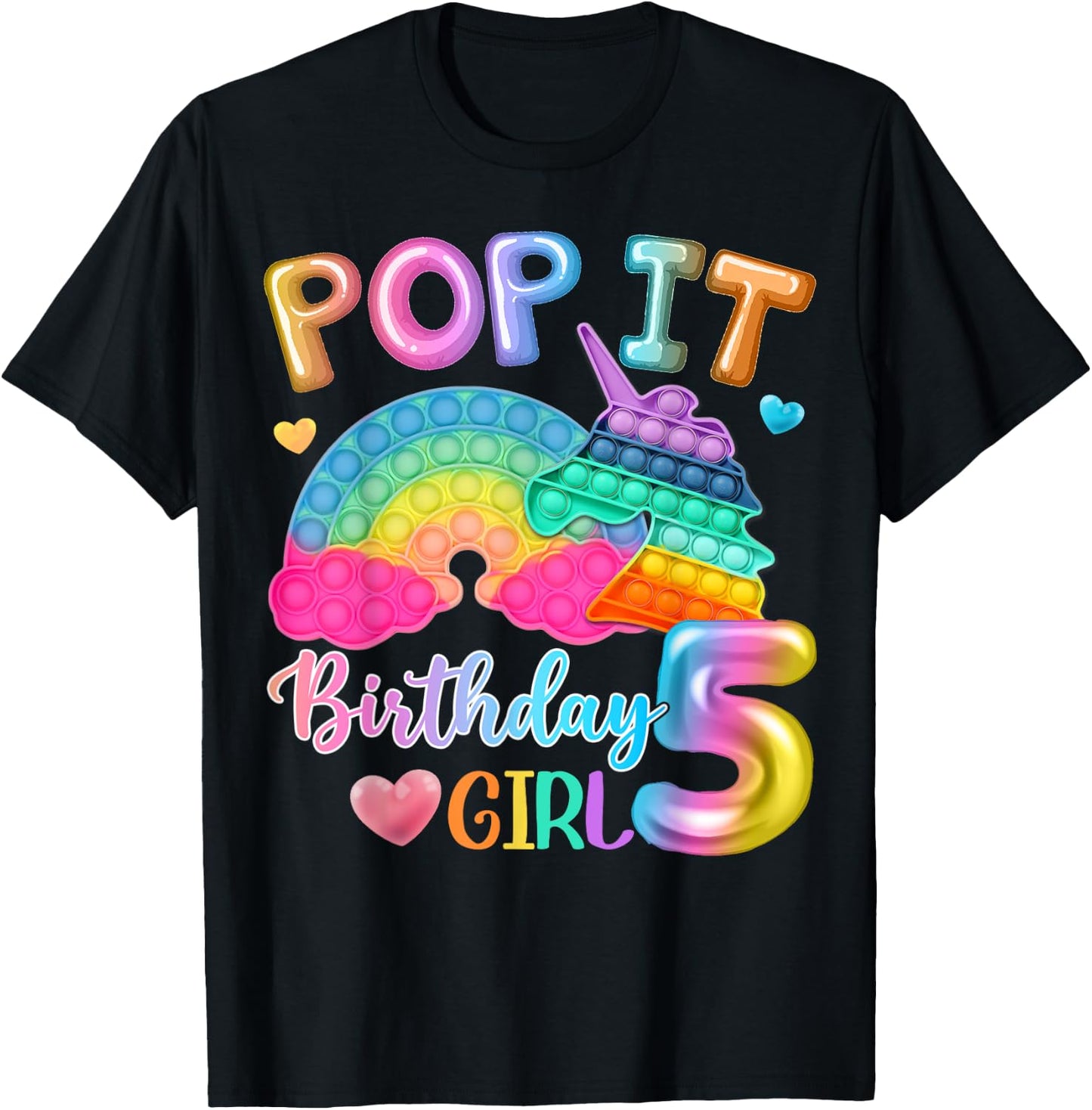 Kids Pop It Birthday Girl 5 for 5yr Old Girls Unicorn Party T-Shirt - T-Shirt | Black