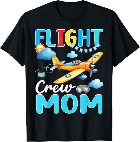 Flight Crew Mom Birthday Squad Airplane Matching Family T-Shirt - T-Shirt | Black