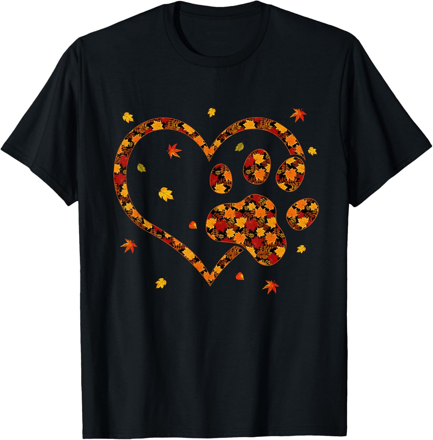 Hello Fall Autumn Leaf Dog & Cat Paw Print Pets Kitten Owner Women Kids T-Shirt - T-Shirt | Black