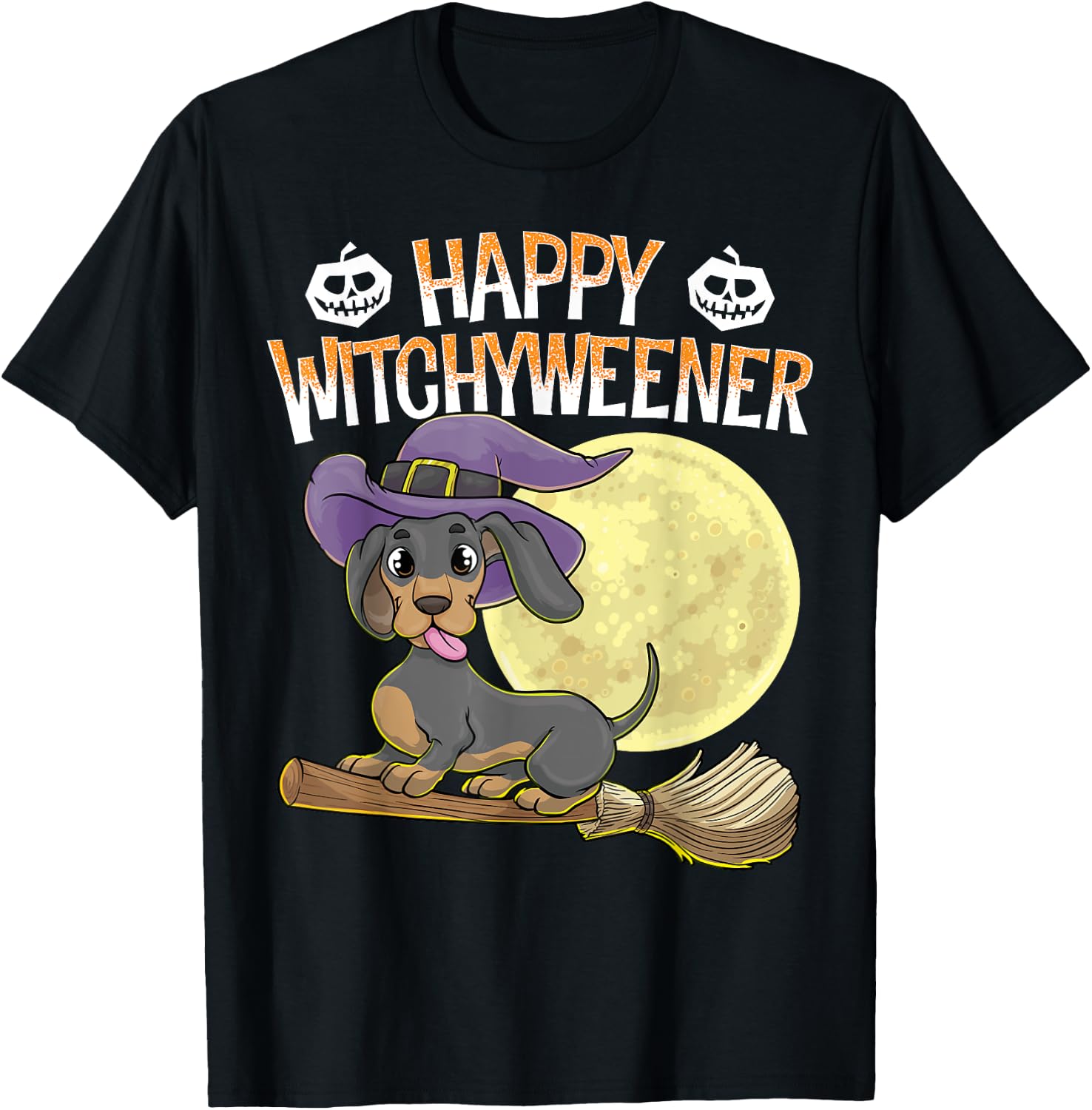 Happy Witchyweener Halloween Dachshund Witch Wiener Dog Men Women Kids T-Shirt - T-Shirt | Black