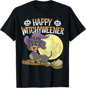 Happy Witchyweener Halloween Dachshund Witch Wiener Dog Men Women Kids T-Shirt - T-Shirt | Black