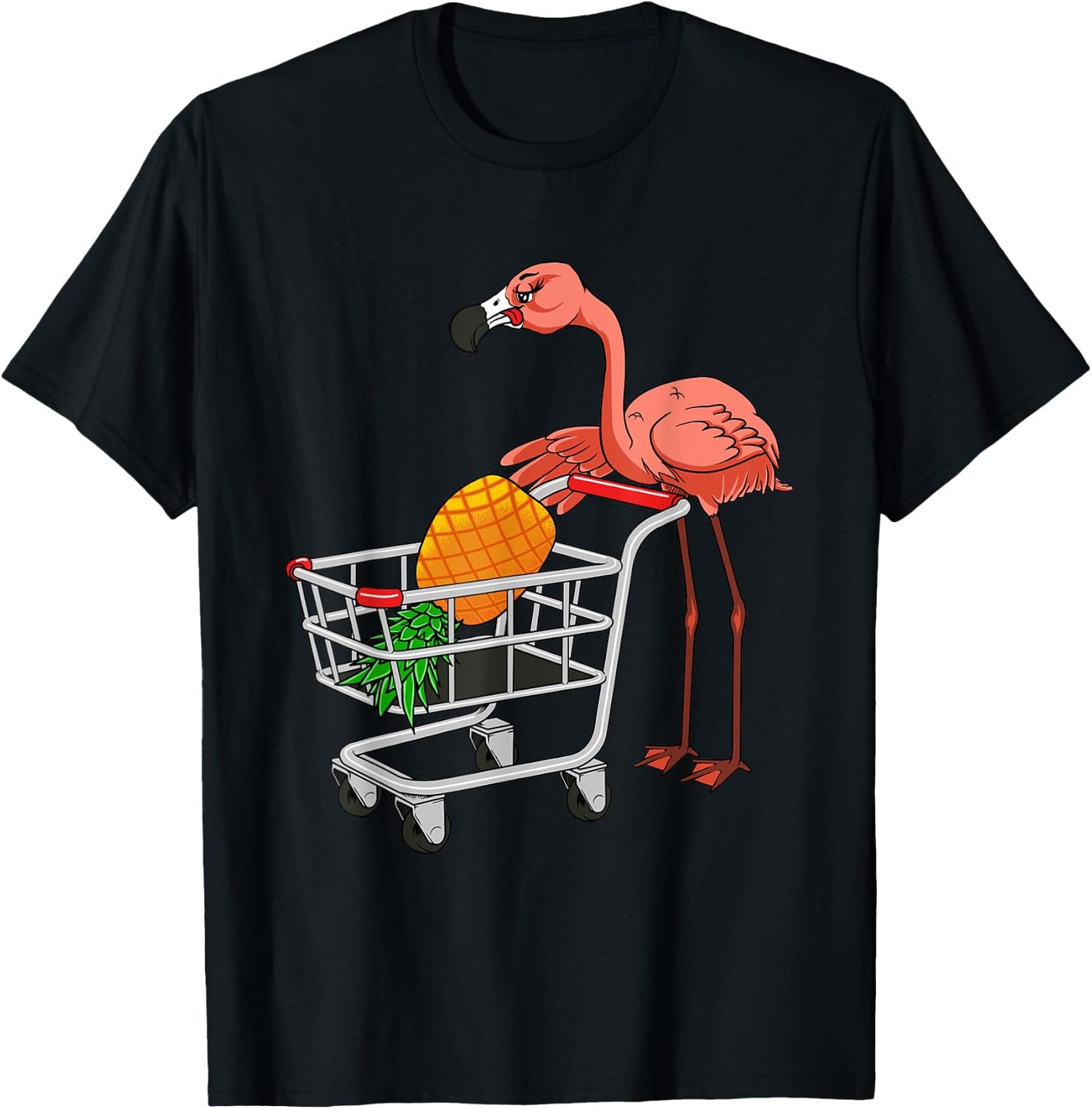 Swinging Flamingo With Shopping Cart And Swinger Pineapple T-Shirt - T-Shirt | Black