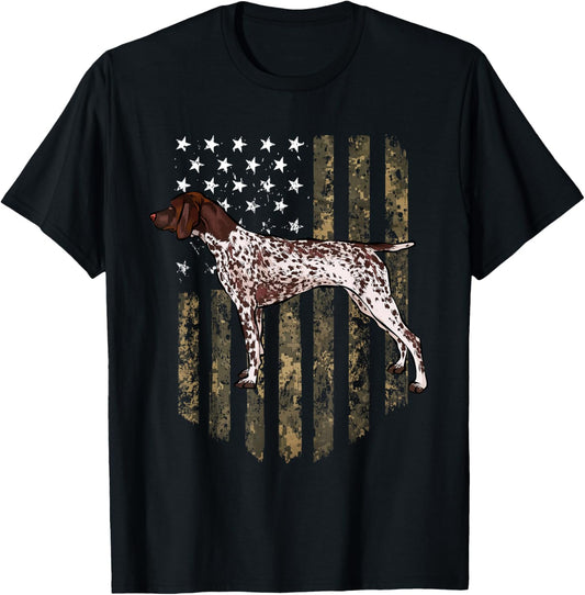 Camo American Flag German Shorthaired Pointer 4th of July T-Shirt - T-Shirt | Black