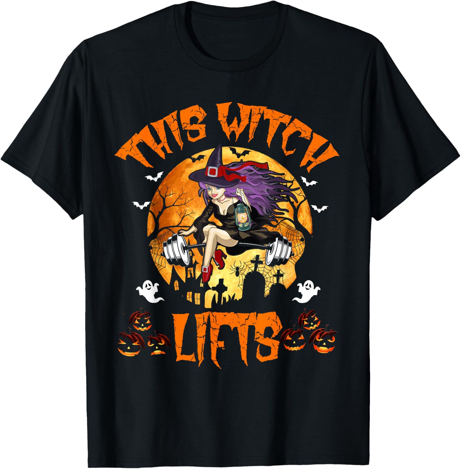 This Witch Lifts Barbell Fitness Gym Workout Witch Halloween T-Shirt - T-Shirt | Black