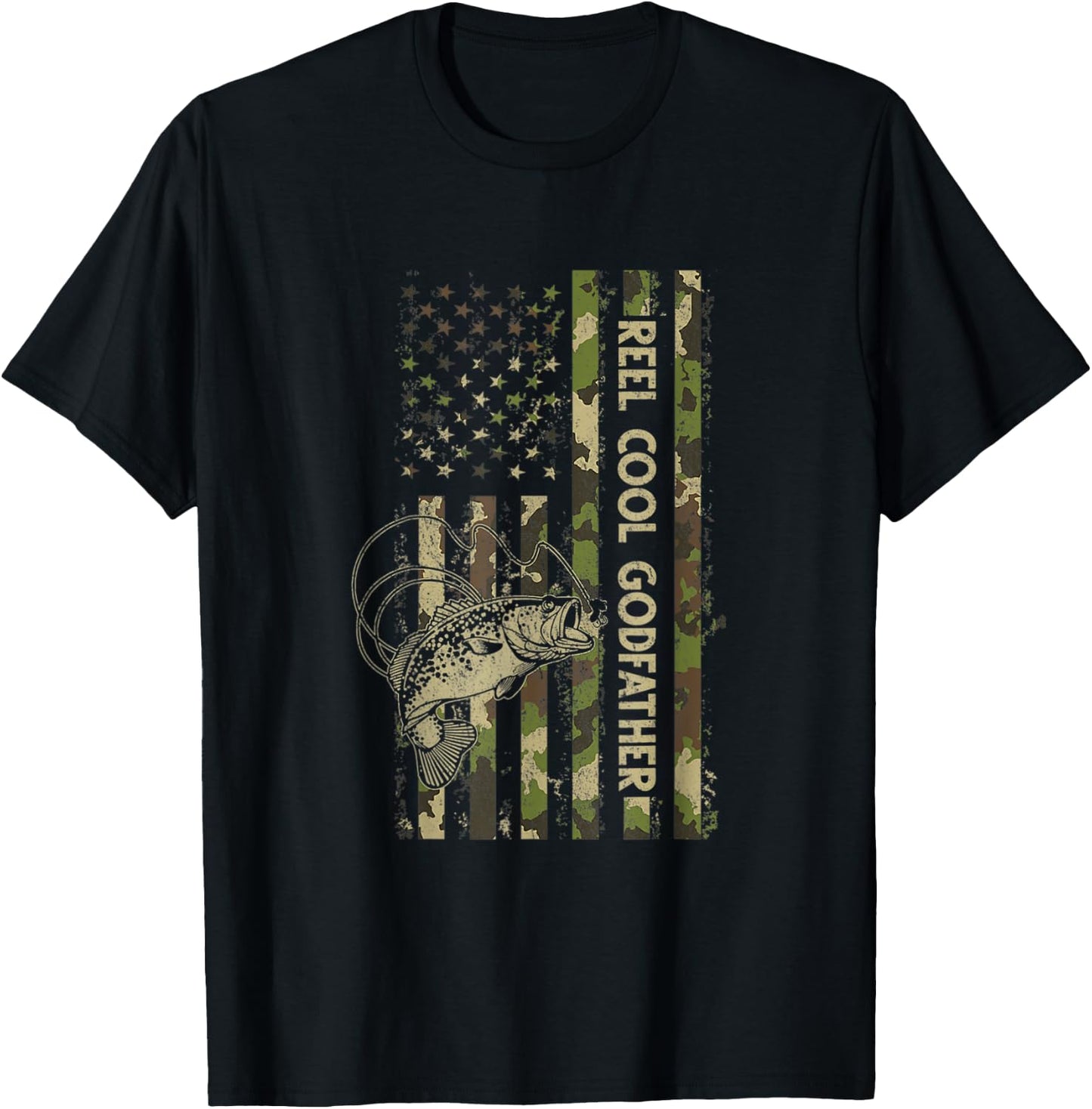 Reel Cool Godfather Matching Family Funny American Flag Women Men T-Shirt - T-Shirt | Black