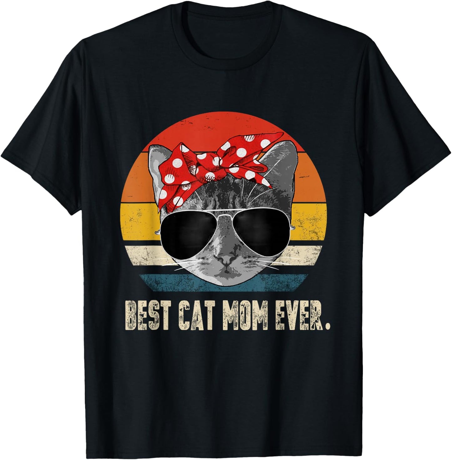 Best Cat Mom Ever Vintage Retro Cat Mommy Cat Mother T-Shirt - T-Shirt | Black