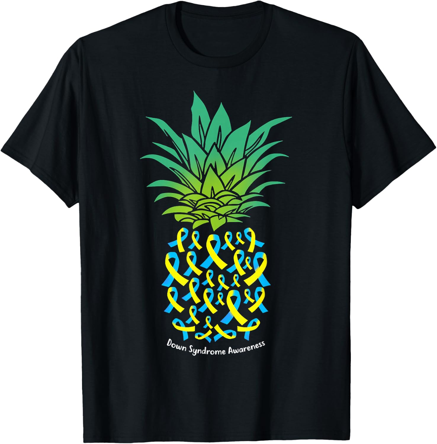 Pineapple Down Syndrome Awareness Tribe 21 Gold Blue Ribbon T-Shirt - T-Shirt | Black