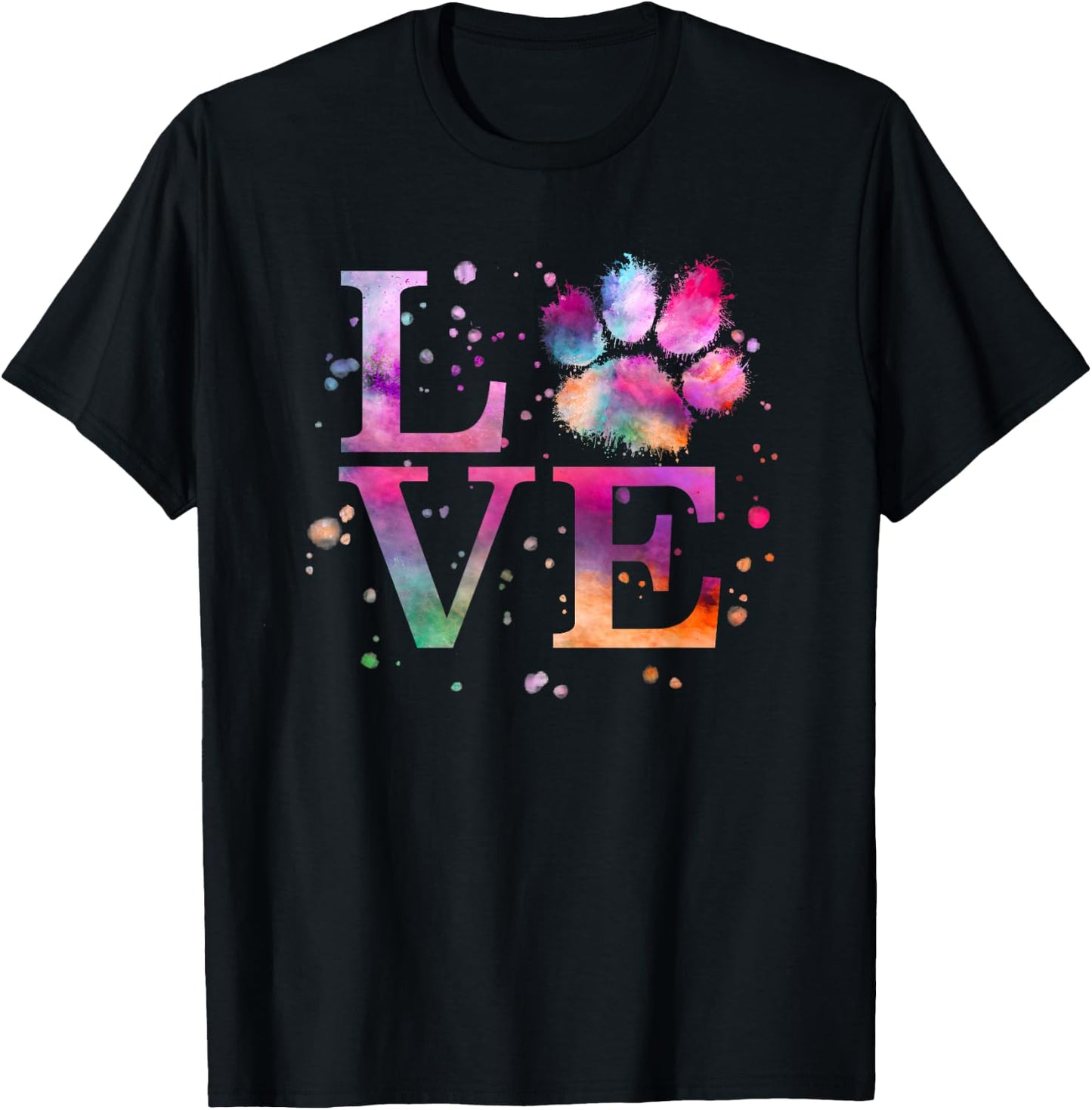 Love Dog Paw Print Colorful National Animal Shelter Week T-Shirt - T-Shirt | Black