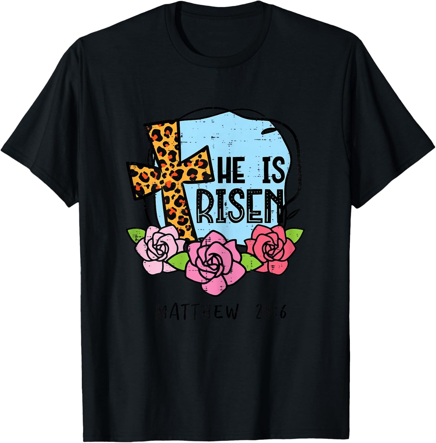 Leopard Cross He Is Risen Easter Jesus Religious Women T-Shirt - T-Shirt | Black