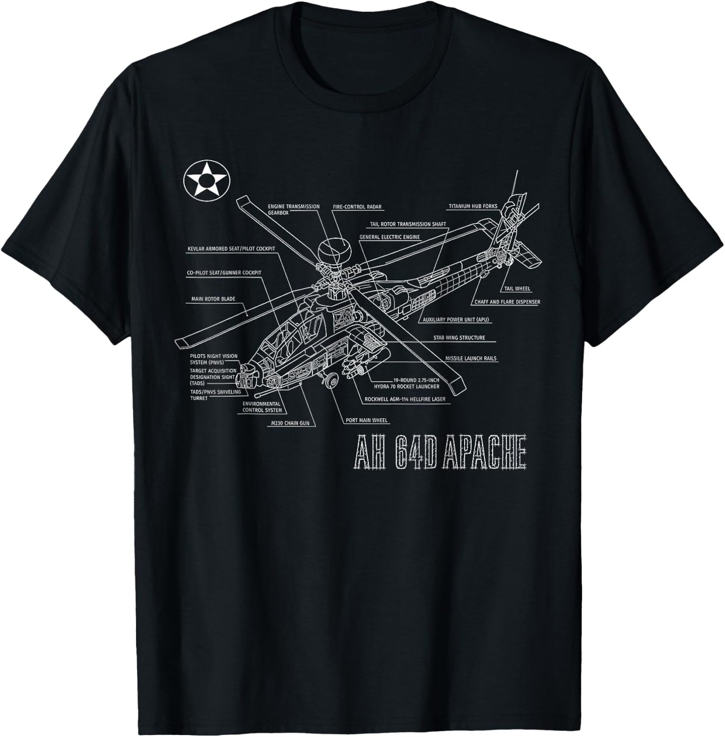 Military Aircraft AH-64 Apache Longbow Army Helicopter T-Shirt - T-Shirt | Black