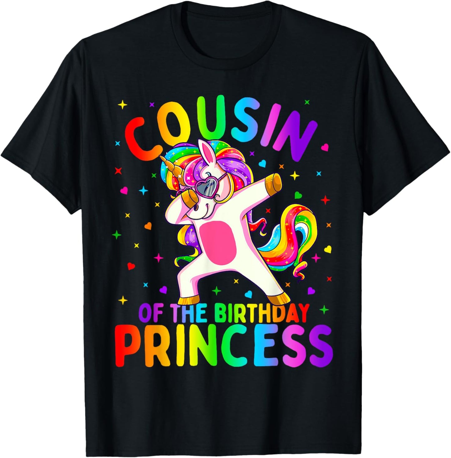 Cousin of the Birthday Princess Girl Dabbing Unicorn T-Shirt - T-Shirt | Black