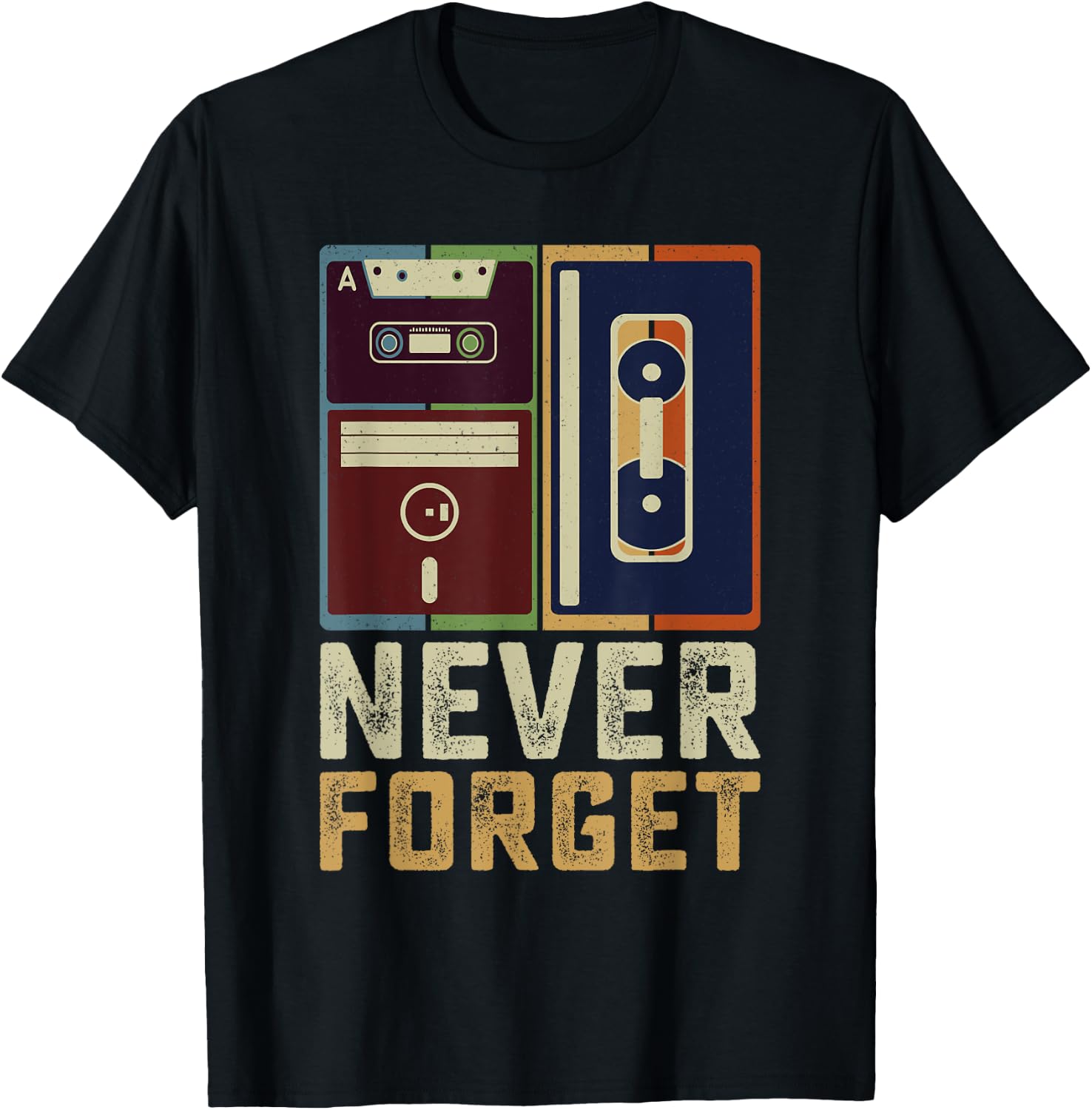 Never Forget Retro Vintage Cool 80s 90s Funny Geeky Nerdy T-Shirt - T-Shirt | Black
