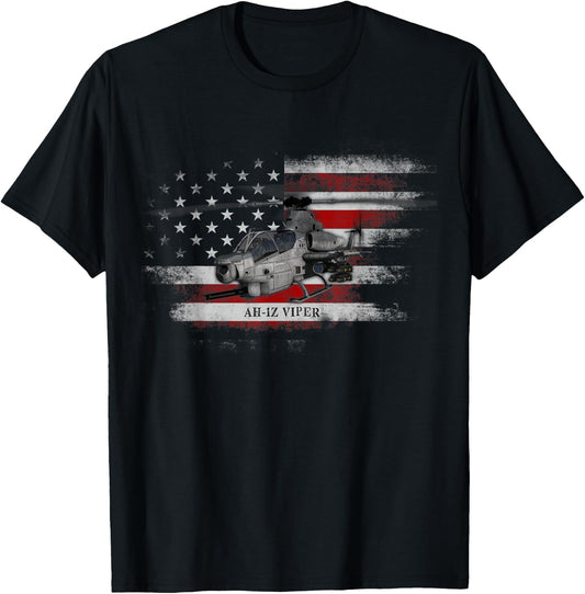 AH-1Z Viper Helicopter USA Flag Helicopter Pilot Gifts T-Shirt - T-Shirt | Black