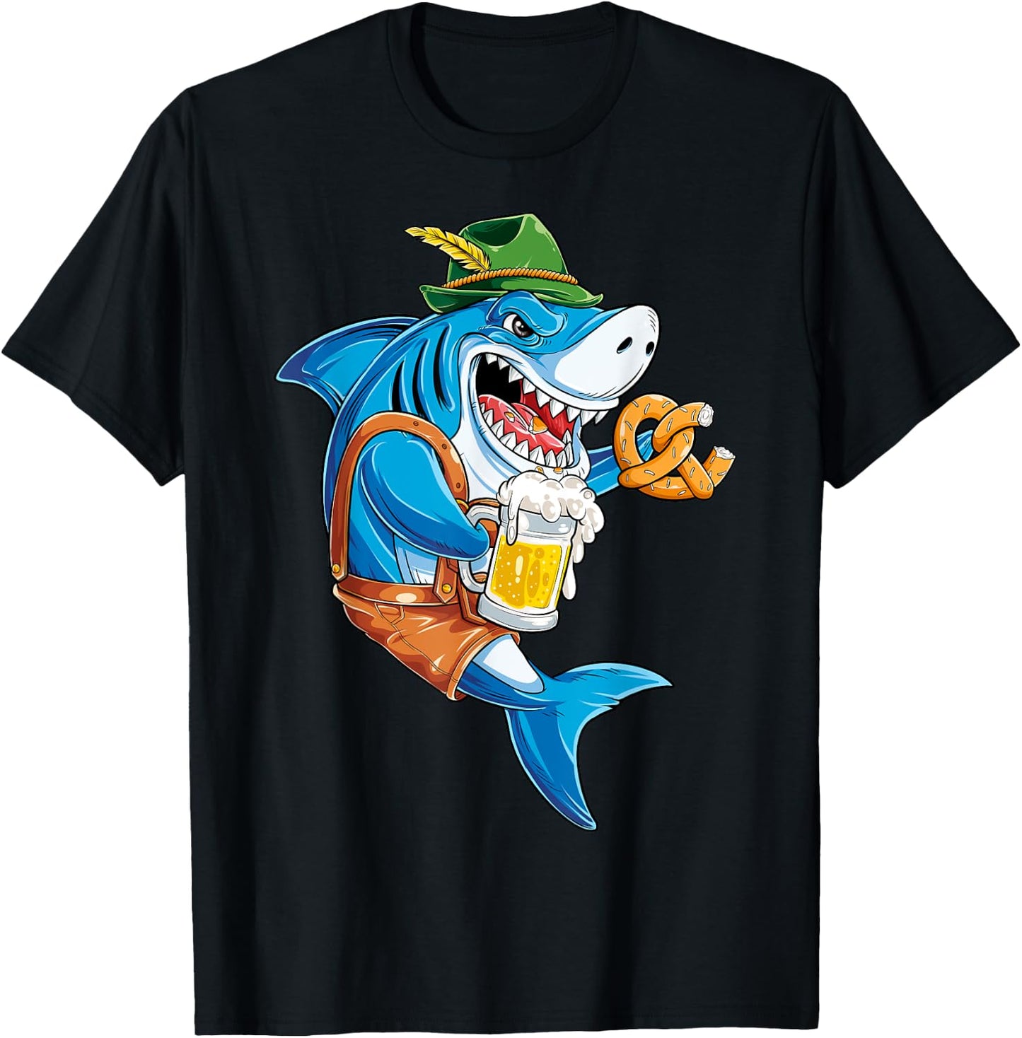 Shark Oktoberfest Lederhosen Costume Men Jawsome Beer Fest T-Shirt - T-Shirt | Black