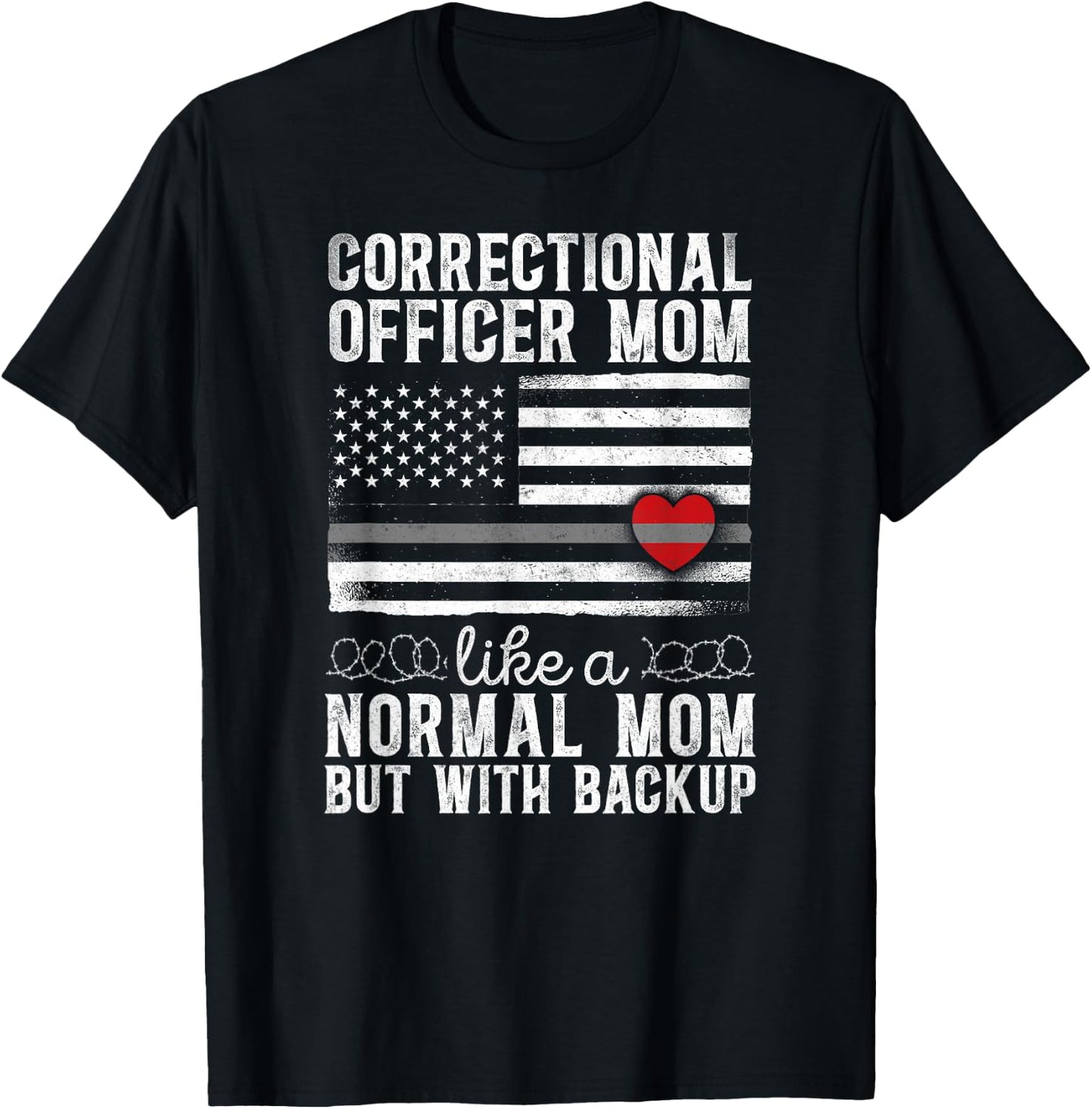 Correctional Officer Mom Mother Heart American Flag T-Shirt - T-Shirt | Black