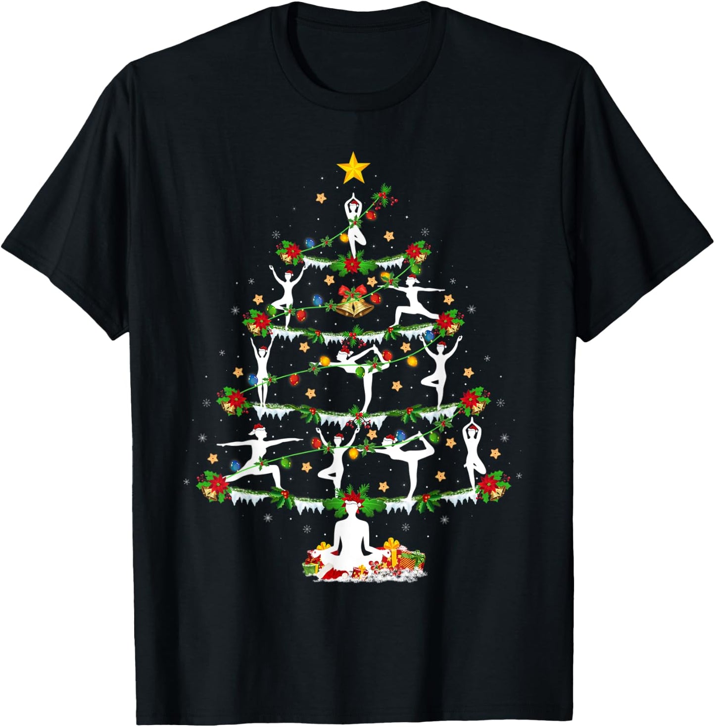 Yoga Lover Xmas Lighting Yoga Christmas Tree T-Shirt - T-Shirt | Black