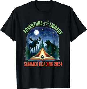 Summer Reading Program 2024 Adventure Begins At Your Library T-Shirt - T-Shirt | Black