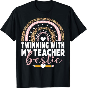 Twinning with my teacher bestie rainbow Matching teachers T-Shirt - T-Shirt | Black