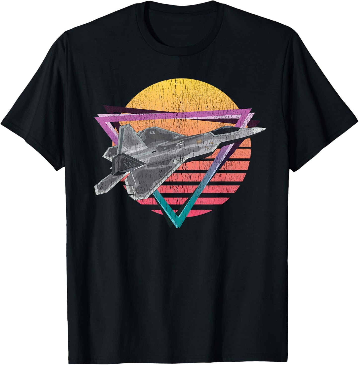 F-22 Raptor Fighter Jet Vaporwave Aesthetic Retrowave Jet T-Shirt - T-Shirt | Black