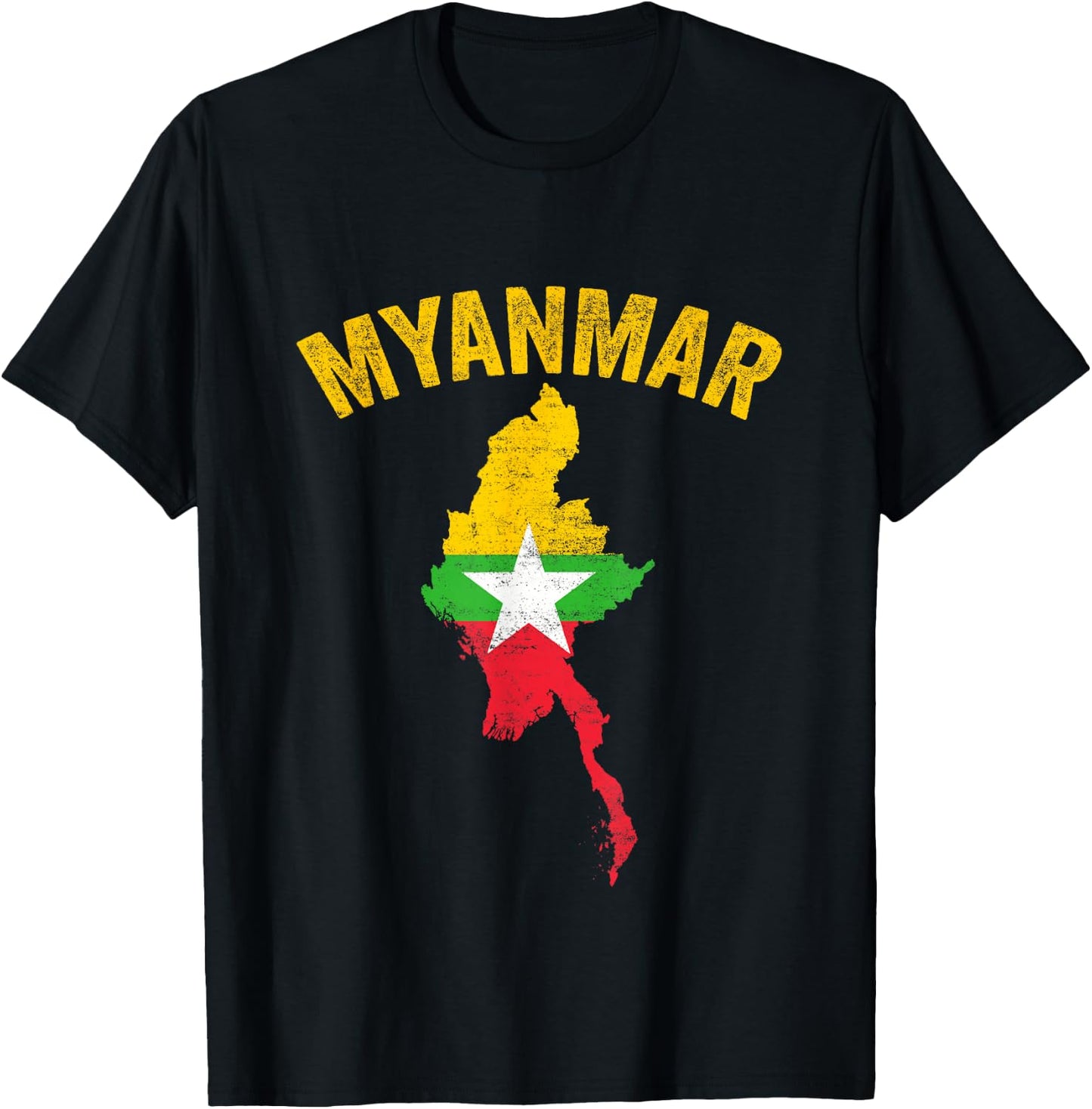 Distressed Retro Myanmar Flag Myanmar Map Patriotic T-Shirt - T-Shirt | Black