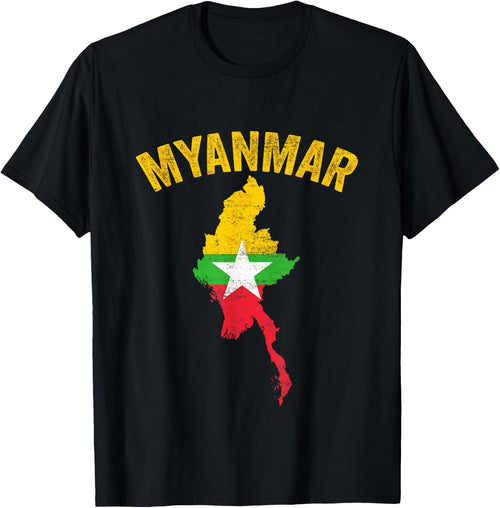 Distressed Retro Myanmar Flag Myanmar Map Patriotic