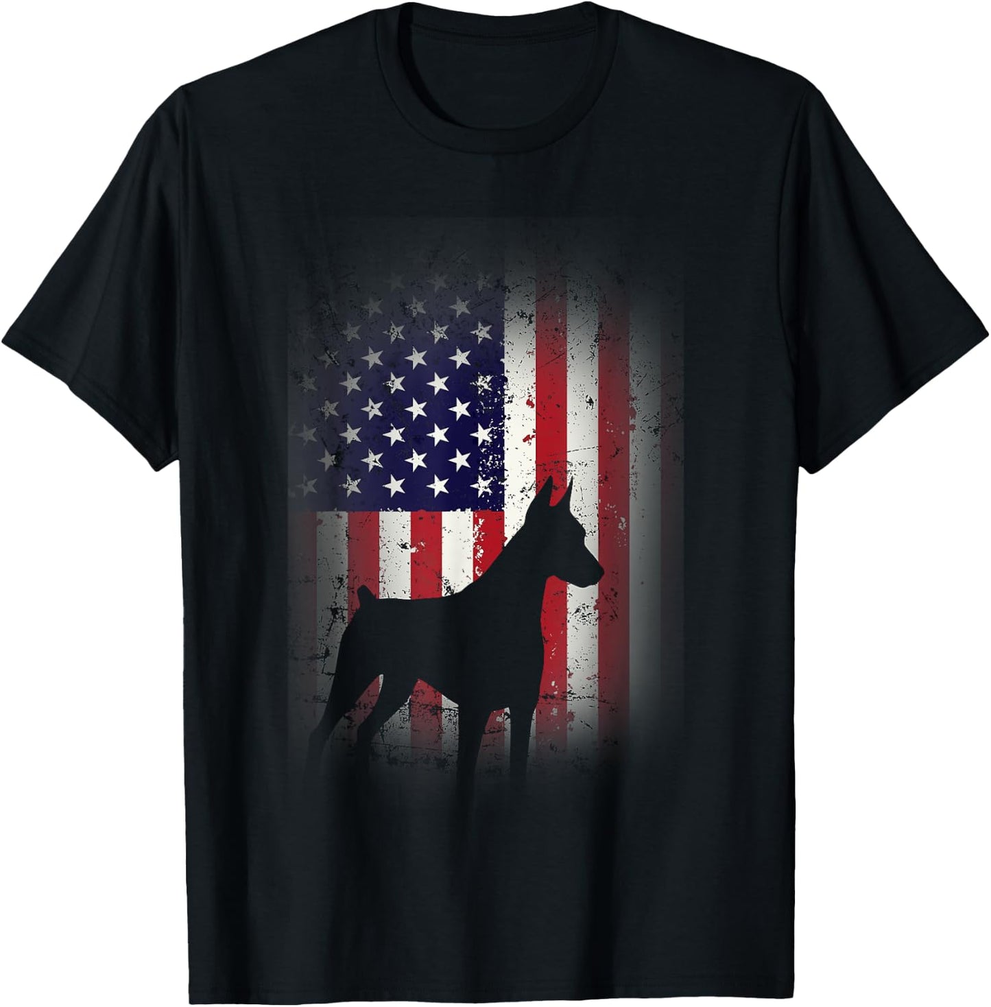 Funny Doberman Pinscher Art Women Doberman US Flag T-Shirt - T-Shirt | Black