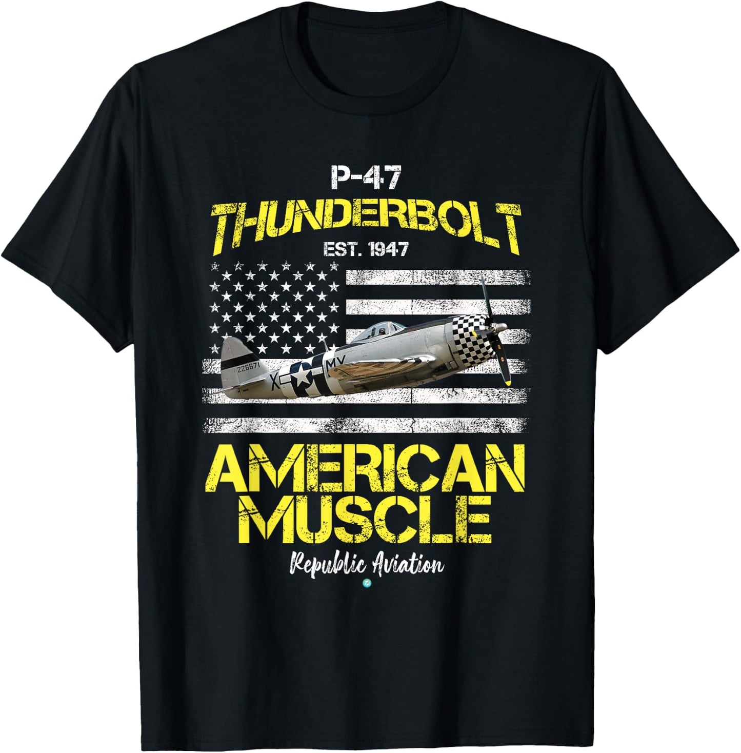 P-47 Thunderbolt WWII Airplane American Muscle Gift T-Shirt - T-Shirt | Black