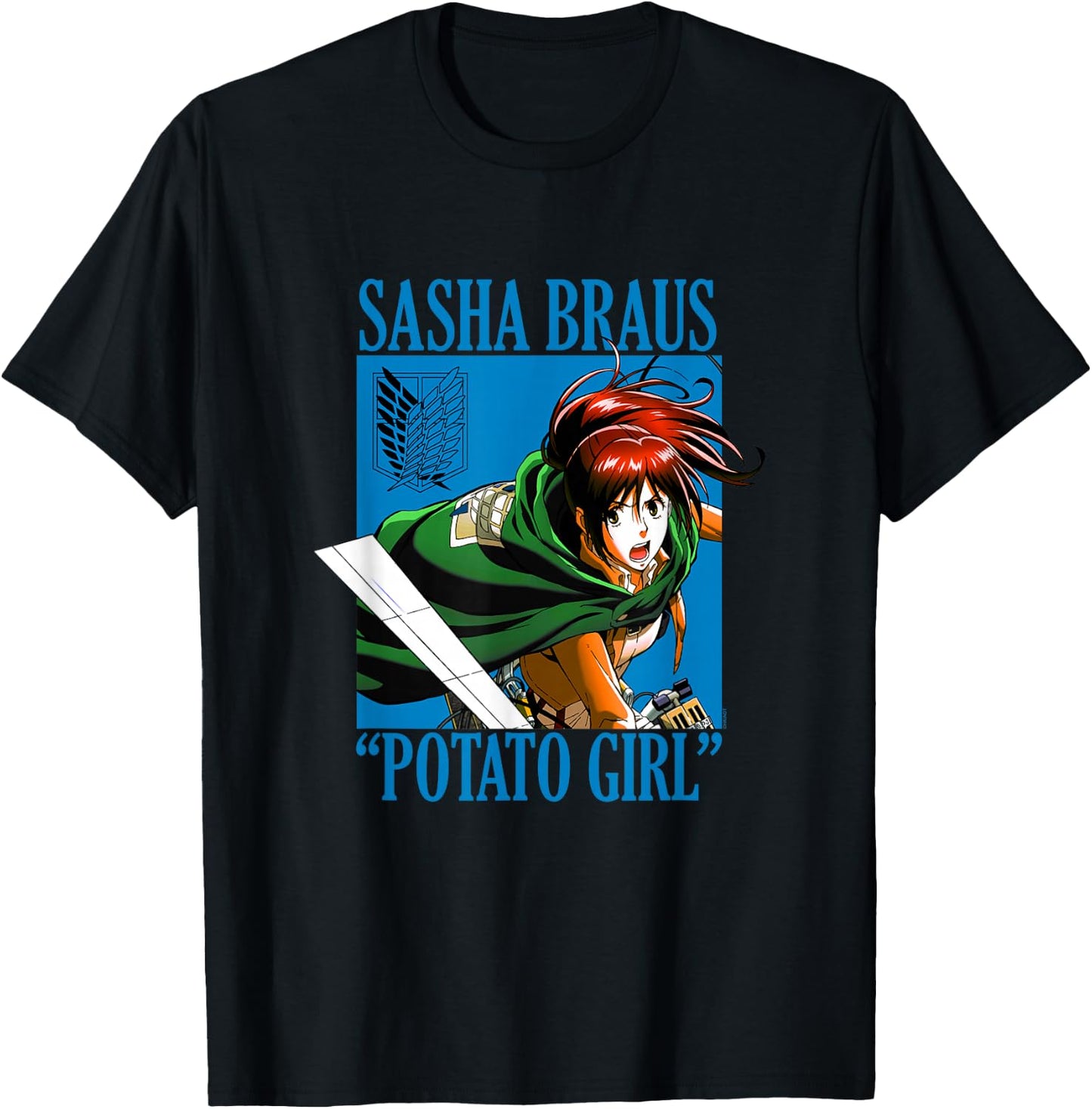 Attack on Titan Sasha Braus Potato Girl AOT Anime T-Shirt - T-Shirt | Black