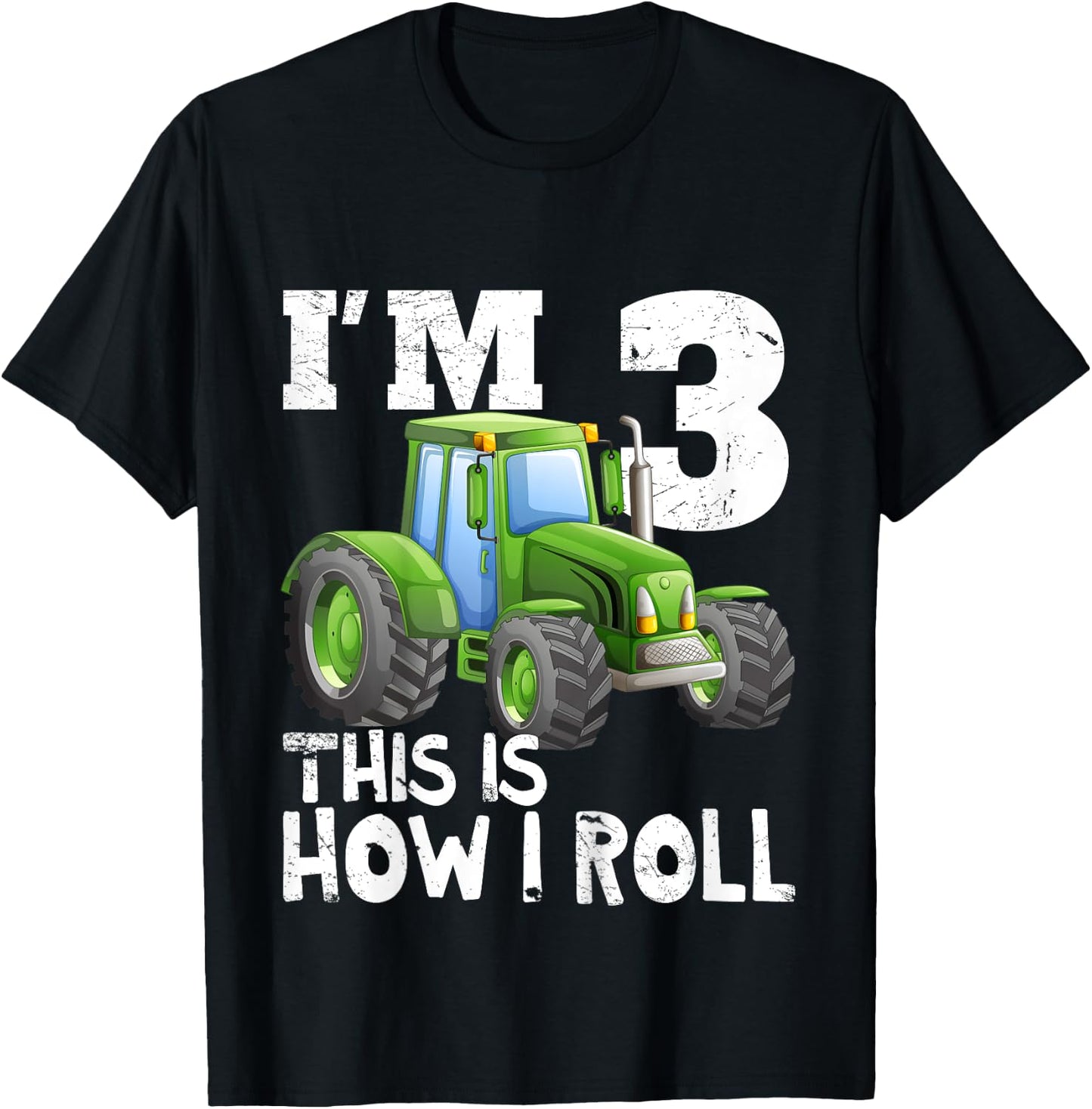 Green Farm Tractor 3rd Birthday Party Gift 3 Year Old T-Shirt - T-Shirt | Black
