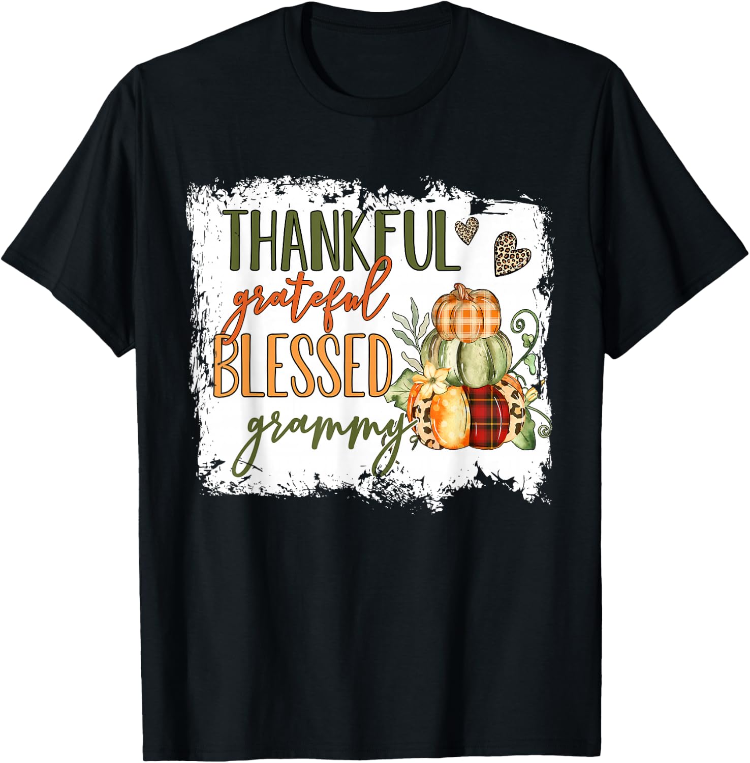 Thankful Grateful Blessed Grammy Pumpkin Thanksgiving T-Shirt - T-Shirt | Black